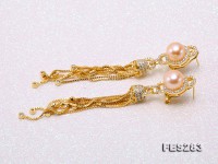 9mm Pink Flatly Round Freshwater Pearl Tassel Earrings in Silver
