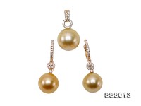 11.5-13.5mm Golden South Sea Pearl Pendant and Earrings Set