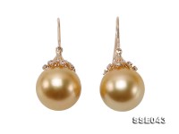 11mm Golden South Sea Pearl Dangling Earrings in 14k Gold