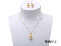 Luxury Set of 13-13.5mm Golden South Sea Pearl Pendant and Earrings