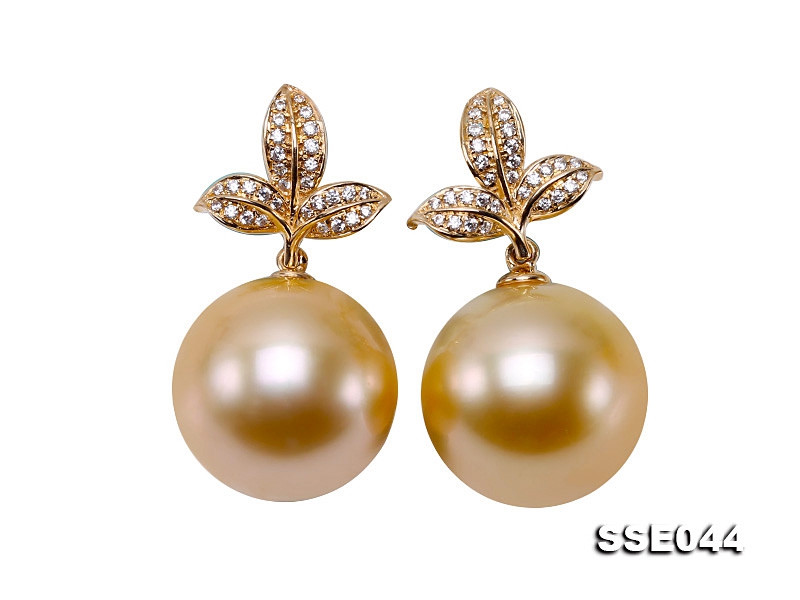 13mm Golden South Sea Pearl Stud Earrings in 14K Gold