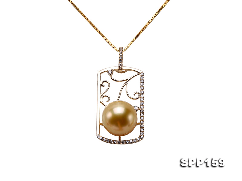 11mm Golden Round South Sea Pearl Pendant in 14k Gold