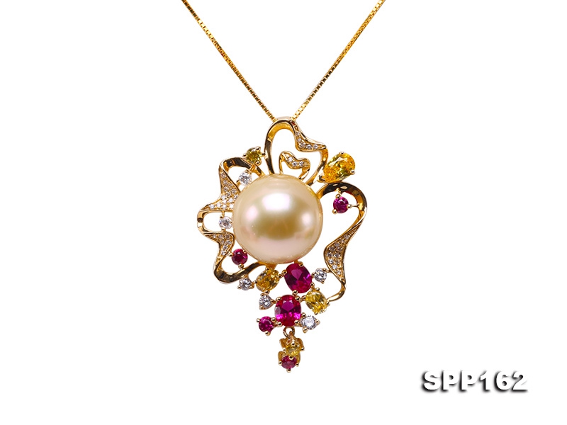 14mm Golden Round South Sea Pearl Pendant in 14k Gold