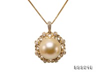 13.5-14.5mm Golden South Sea Pearl Ring and Pendant Set in 9k Gold