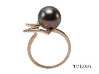 Exquisite 10.5mm Peacock Round Tahiti Pearl Ring in 14k Gold