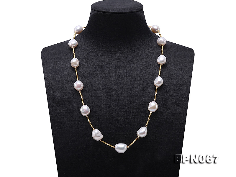 13×13-13x15mm White Baroque Pearl Necklace in Sterling Silver