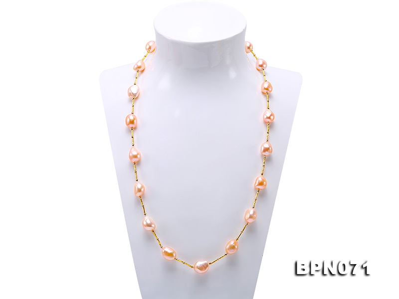 Unique 12×13-12x15mm Pink Baroque Pearl Necklace in Sterling Silver