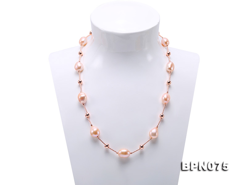 Unique 12×15-12x16mm Pink Baroque Pearl Necklace in Sterling Silver