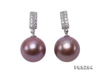 12mm Rich Lavender Round Edison Pearl Earring in Sterling Silver