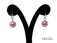 11.5mm Rich Lavender Round Edison Pearl Earring in Sterling Silver
