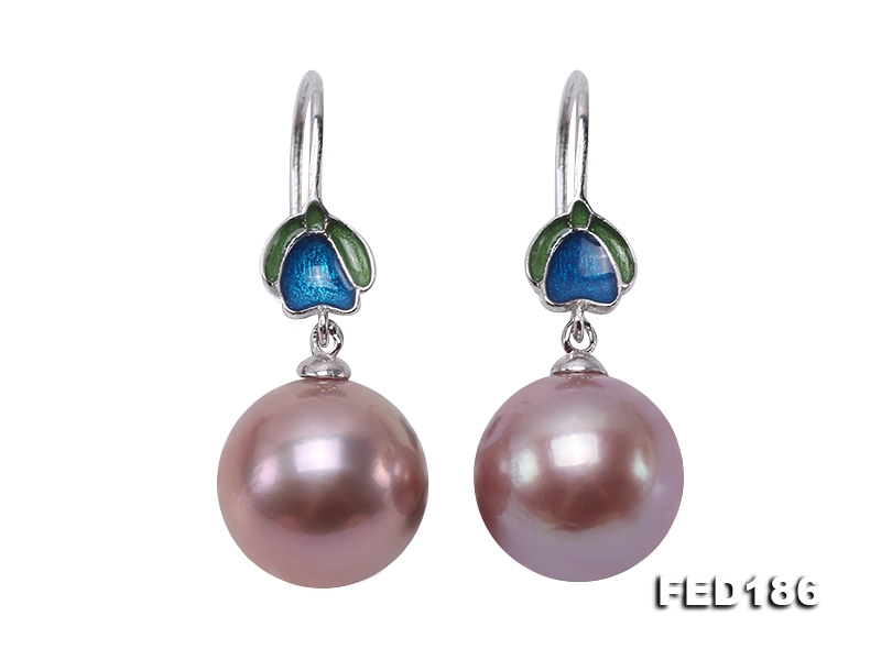 11.5mm Rich Lavender Round Edison Pearl Earring in Sterling Silver