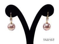 12.5mm Golden Lavender Round Edison Pearl Earring in Sterling Silver