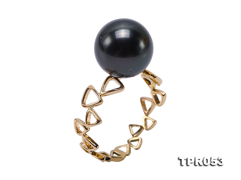 Mysterious 11mm Black Round Tahiti Pearl Ring in 18k Gold