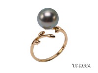 Exquisite 10mm Peacock Round Tahiti Pearl Ring in 14k Gold