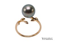 Exquisite 10mm Peacock Round Tahiti Pearl Ring in 14k Gold