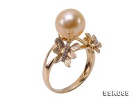 Charming 9.5mm Golden Round South Sea Pearl Ring in 14k Gold