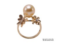 Charming 9.5mm Golden Round South Sea Pearl Ring in 14k Gold