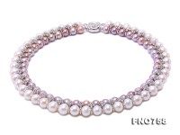 Elegant 8.5-10mm White & Lavender Two-row Pearl Necklace in Sterling Silver