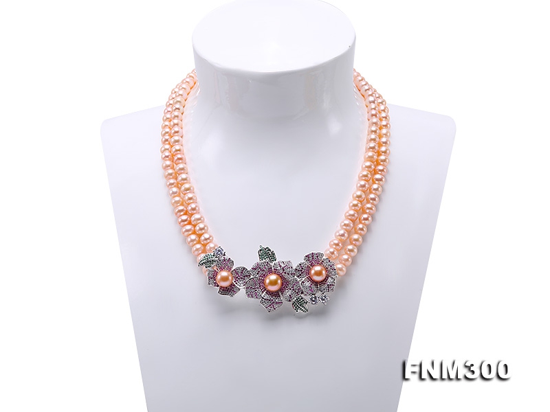 Elegant 6.5-7.5mm Pink Two-row Pearl Necklace