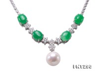 Super Big 14-15mm White Round Pearl Necklace and Earring Set in 925 Sterling Silver