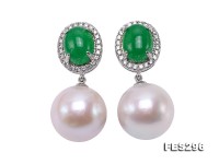 Super Big 14mm White Round Pearl Earring in 925 Sterling Silver