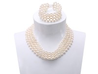 Graceful 4.5-5mm White Pearl Woven Necklace Bracelet Set