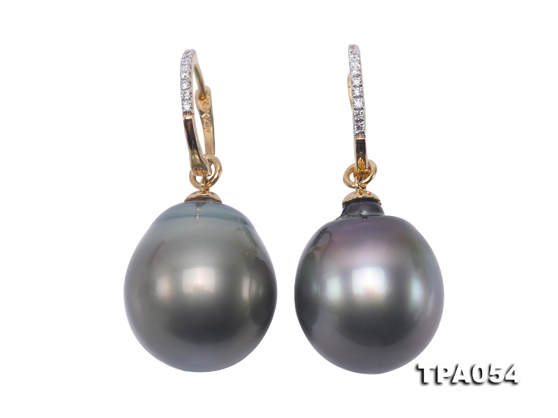 Tremendous 17x20mm Oval Tahitian Pearl Earrings in 18k Gold & Diamonds