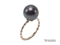 Exquisite 12mm Peacock Round Tahiti Pearl Ring in 14k Gold