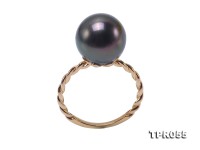 Exquisite 12mm Peacock Round Tahiti Pearl Ring in 14k Gold
