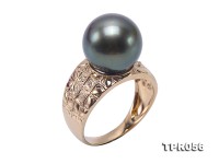 Luxurious 12mm Peacock Round Tahiti Pearl Ring in 14k Gold