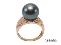 Luxurious 12mm Peacock Round Tahiti Pearl Ring in 14k Gold
