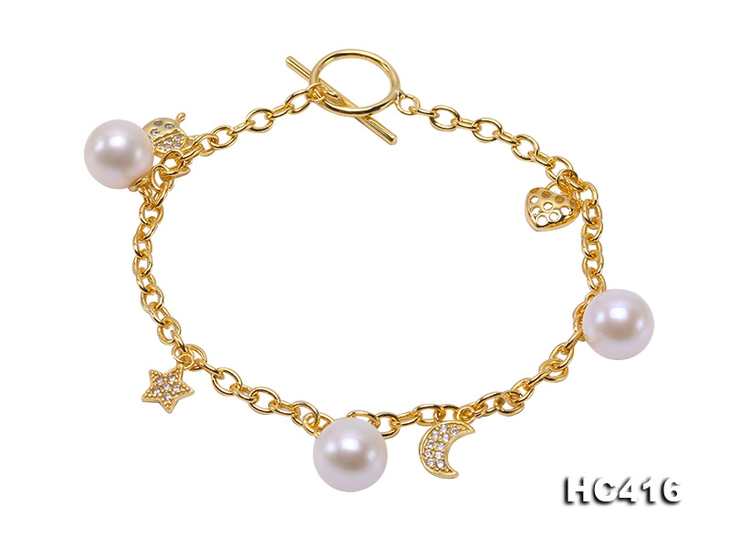 Fashionable 8-8.5mm White Pearl Bracelet with Sterling Silver Chain