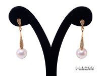 Charming 10.5mm White Pearl Dangling Earrings in Sterling Silver