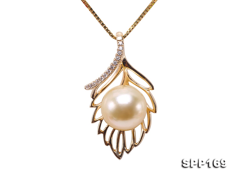 Perfect 9mm  Golden South Sea Pearl Pendant in 14k Gold