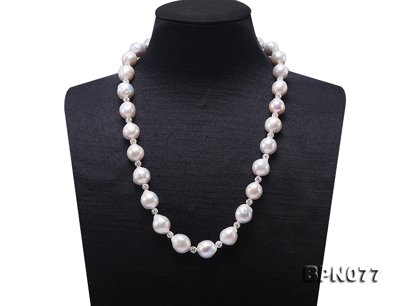 Elegant 11.5-12mm White Baroque Pearl & Czech Crystal Necklace