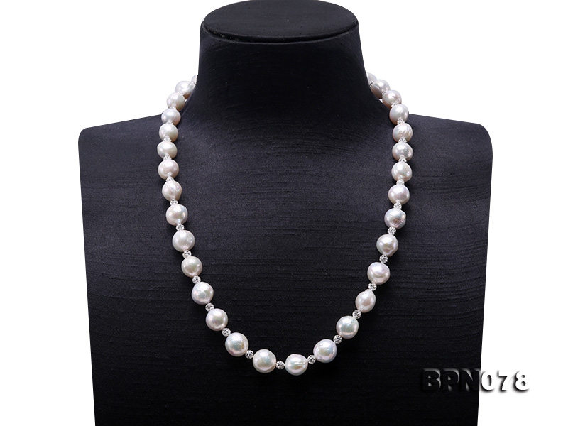 Elegant 11-12mm White Baroque Pearl & Czech Crystal Necklace