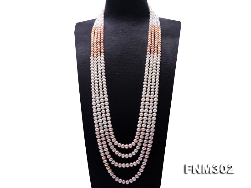 Classical 7-10mm Four-Strand White & Lavender Pearl Necklace