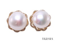 Extraordinary Huge 17-17.5mm White Freshwater Pearl Earring Studs in 14k Gold