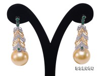 Luxurious Huge 16mm Golden South Sea Pearl Earrings in 18k Gold & Diamond