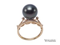 Luxurious 12mm Black Round Tahiti Pearl Ring in 14k Gold