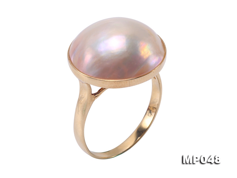 Iridescent 17.5mm Pink Mabe Pearl Ring in 14k Gold