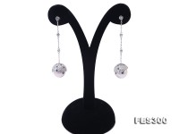 Quality 12mm White Round Freshwater Pearl Dangling Earrings