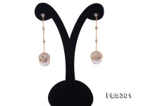 Quality 12-12.5mm White Round Freshwater Pearl Dangling Earrings