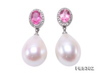 Extraordinary Huge 13x17mm White Drop-shaped Freshwater Pearl Earrings with 14k Gold & Tourmaline