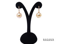 Luxurious Huge 15.5mm Golden South Sea Pearl Earrings in 18k Gold & Diamond