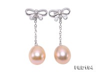 Classical 9.5×11.5mm Pink Oval Freshwater Pearl Earrings in Sterling Silver