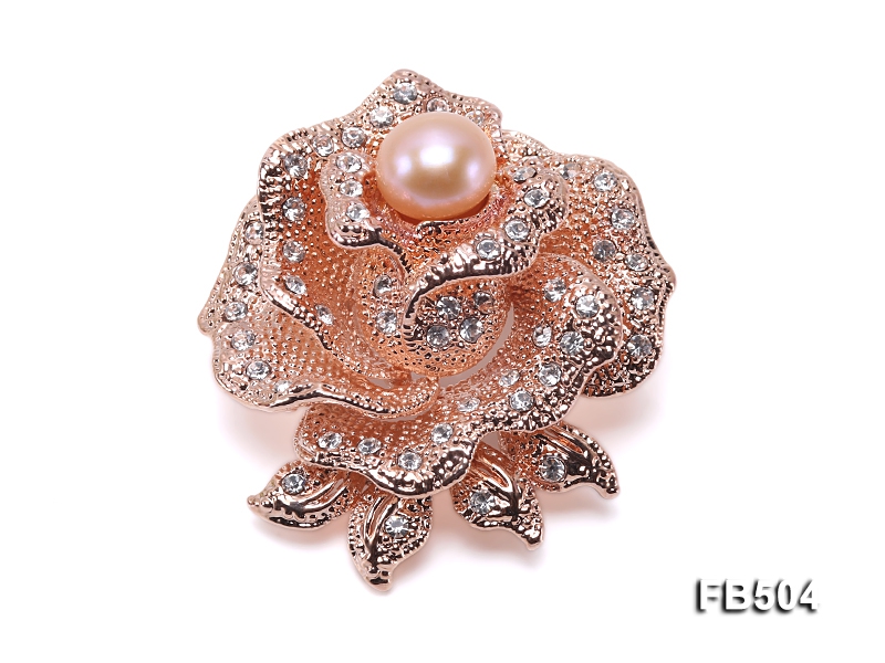 Elegant Rose-shaped 9.5mm Pink Pearl Brooch