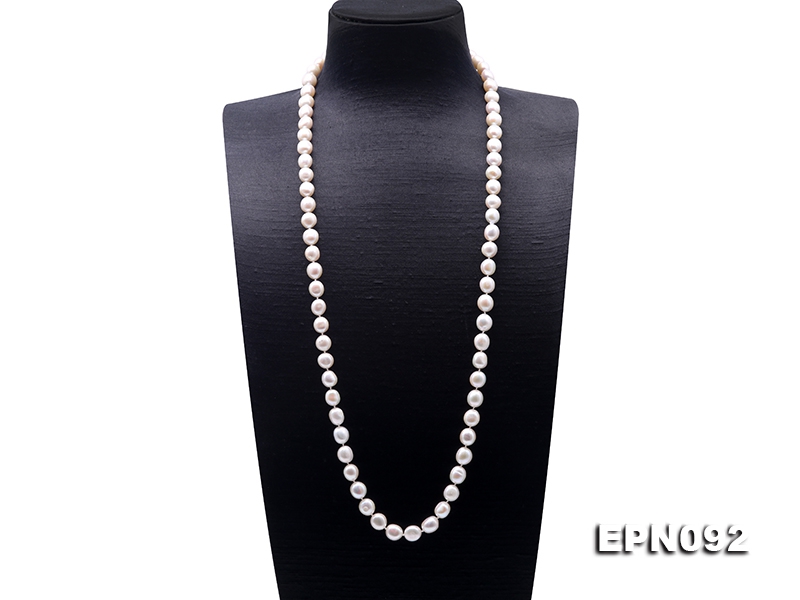 Classical 9-10mm White Oval Pearl Long Necklace