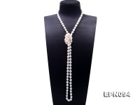 Classical 9-10mm White Oval Pearl Long Necklace