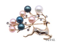 7-9mm Delicate Deer-shape Colorful Freshwater Pearl Brooch with Zircons